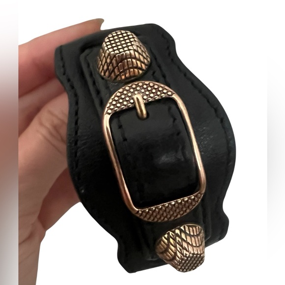 Balenciaga Arena Giant Black Leather Rose Gold Bracelet Small $230 - Picture 3 of 9